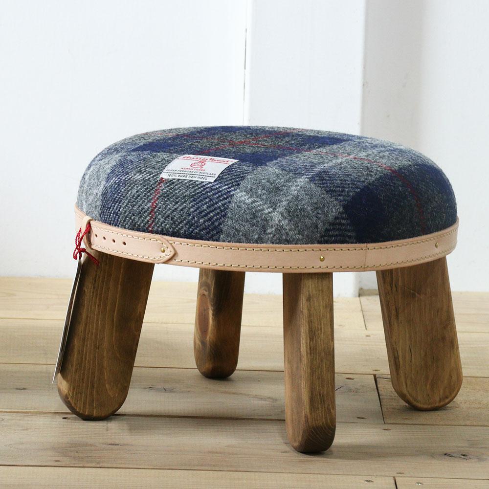 まぁるいスツール【ネイビー&グレーチェック×ブラウン】 子供 椅子イスキッズ HARRIS TWEED(ハリスツイード) 家具