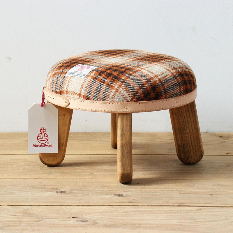まぁるいスツール【ライトブラウン&ブラウンチェック】 子供 椅子イスキッズ HARRIS TWEED(ハリスツイード)家具
