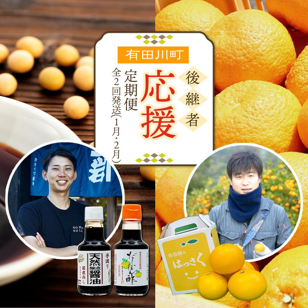 有田川町後継者応援定期便 1月発送 ちょっと傷あり 八朔(4~6玉) と 2月発送 天然醸造醤油&特製だしぽん酢 【南泰園・カネイワ醤油】
