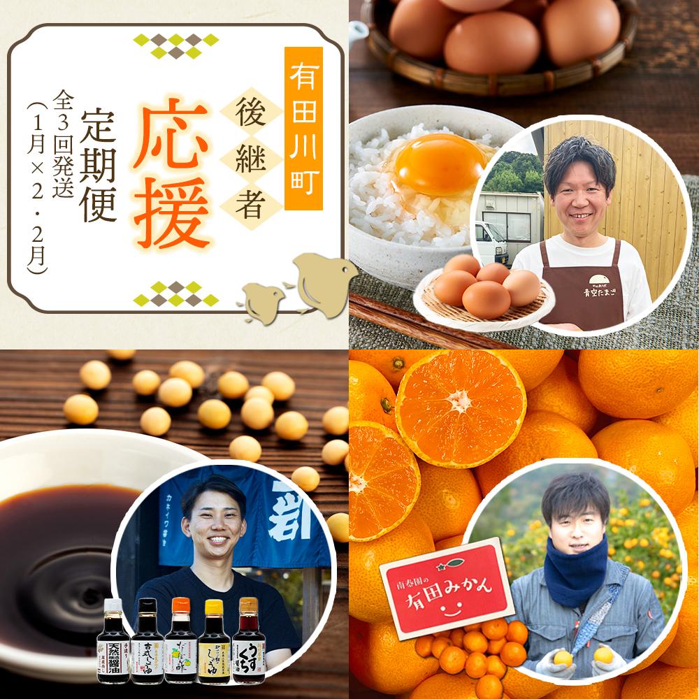 有田川町後継者応援定期便 1月発送 ちょっと 傷あり 有田みかん 3kg & 本醸造醤油 卵かけご飯用醤油 だしぽん酢 等 150ml 5本セット と 2月発送 青空たまご Lサイズ 50個入