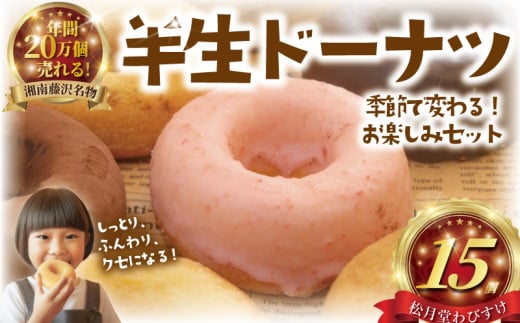 ドーナツ 半生ドーナツ 15個 湘南藤沢名物 半生ドーナツ バラエティセット 菓子 お菓子 焼き菓子 スイーツ おやつ ケーキ DONUTS ドーナッツ どーなつ チョコ いちご きなこ 柔らかい 焼ドーナツ 贈答 プレゼント ギフト 和菓子屋 独自製法 フワフワ 柔らかい 松月堂わびすけ 神奈川 湘南 藤沢