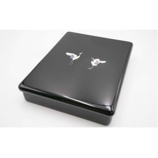 A4浅文庫 二羽鶴（貝入）黒 雑貨 日用品 文房具 工芸品  FAD-1227