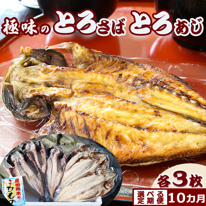 【極味のひもの】脂の乗った『とろさば・とろあじ』干物 各３枚 定期便10カ月　[0143-0001]
