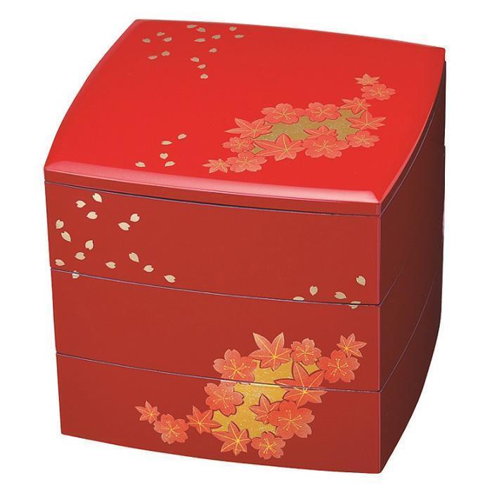 6.5寸 胴張 重箱 お重 三段重箱 朱 箔春秋 おせち お正月 おせち料理 運動会 国産 ふるさと【YG1】