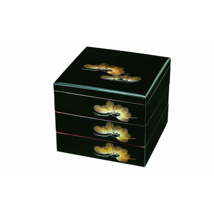 三段重箱 黒内朱 若松 お重 紀州漆器【YG7】