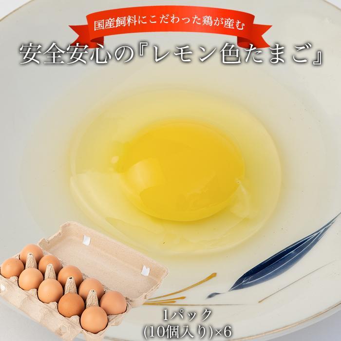 国産飼料にこだわった鶏が産む安全安心の 『レモン色たまご』1パック(10個入り)×6