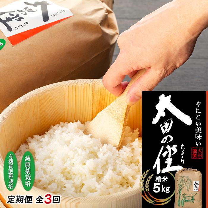 【定期便 全3回】『太田のちから』5kg 減農薬栽培・有機質肥料栽培のコシヒカリ