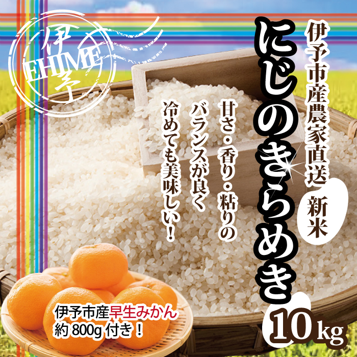 新米 にじのきらめき(5kg×2袋) 早生みかん(800g×1個)セット 農家直送 精米 伊予市 愛媛県 | C147