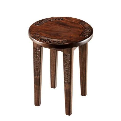 軽井沢彫　スツール　丸　桜彫刻