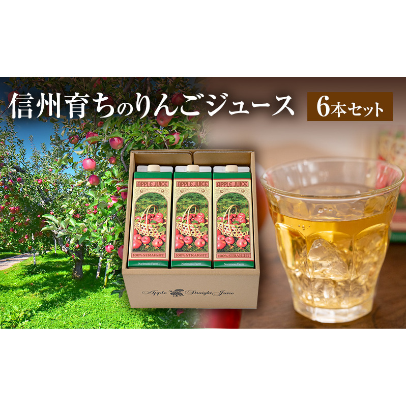 信州育ちのりんごジュース 6本詰 果実飲料 飲料類 飲み物 フルーツジュース アップルジュース 長野市産りんご りんご100％ ストレートジュース コク 