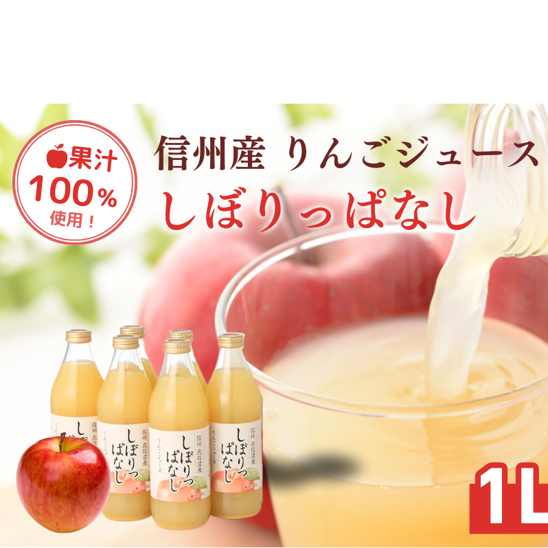 信州産 りんごジュース 「しぼりっぱなし」 果汁100% (1L×6本) 果実飲料 飲料類 飲み物 フルーツジュース アップルジュース 後味すっきり ストレートジュース