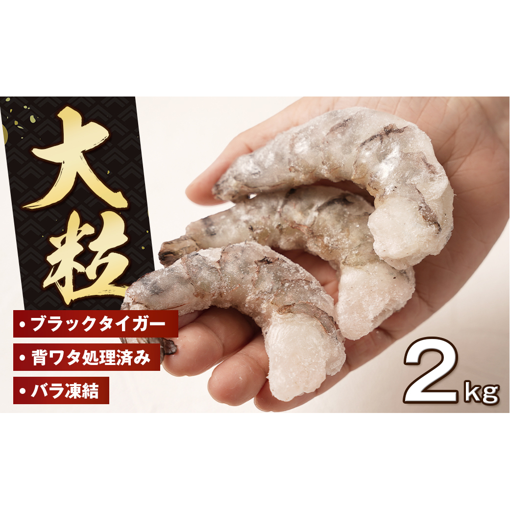 至福の大粒むきえび 背ワタ処理済 2kg(1kg×2袋) ブラックタイガー 冷凍 ムキエビ  大型 海老