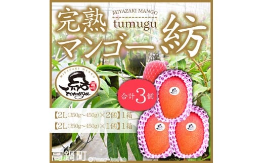 ＜完熟マンゴー 「紡」 2L×3個＞※2024年7月中旬～9月上旬迄に順次出荷