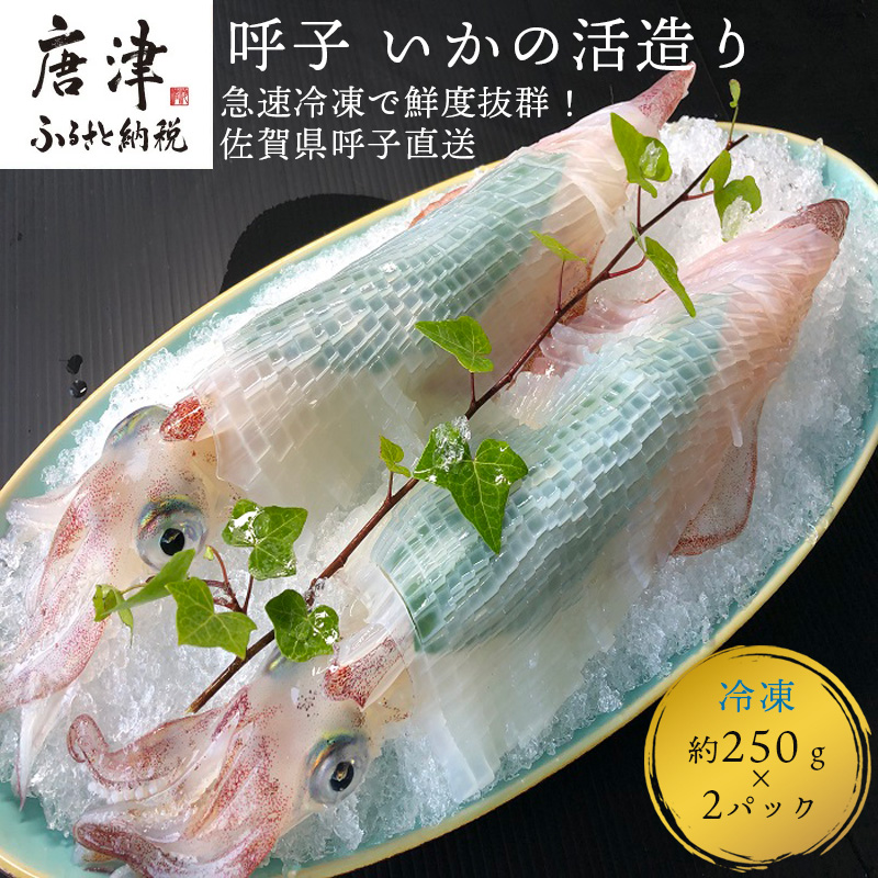呼子のいか活造り2杯! コリコリ甘い鮮度抜群の透明感! 約250g×2(合計約500g) 刺身 ギフト 冷凍