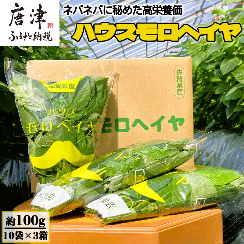 ハウスモロヘイヤ 100g×10袋×3箱 ネバネバ 高栄養価（βカロテン/各種ビタミン/カルシウム/カリウム/葉酸など) 定番おひたし 和洋中の各種スープ 色んなお料理のソースにも 野菜 ねばねば