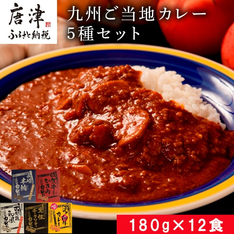 九州ご当地カレー佐賀牛ひき肉カレー180g×4、博多和牛カレー、長崎本鮪カレー、黒豚ポークソテーカレー、古処鶏和風カレー各180g×2(合計2.16kg)