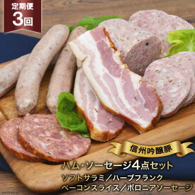 ソーセージ 定期便 3回 詰め合わせ 4点 セット [安曇野食工房 長野県 池田町 48110134] フランク ベーコン サラミ