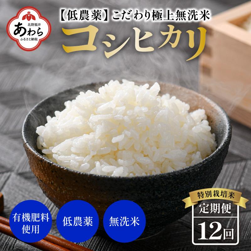 [令和6年産 新米][定期便]5kg×12回 60kg 特別栽培米 コシヒカリ 無洗米 低農薬 [食味値85点以上!こだわり極上無洗米] / 福井県 あわら 北陸 米 お米 人気