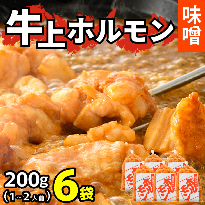 牛味噌 上ホルモン 200g×6袋（1～2人前×6袋） 計1.2kg ＜絶品！炒めるだけ簡単！＞ ／ 価格下げました！ 味付け 肉 焼肉 BBQ バーベキュー もつ ホルモン 小分け おつまみ 冷凍 アウトドア やみつき 人気 [aw001-a001]