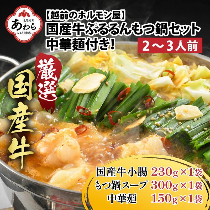 ぷるるんもつ鍋セット 中華麺付き!(約2〜3人前)みそ味 越前のホルモン屋 国産牛 / 味噌 モツ鍋 小腸 ホルモン 鍋 国産 国産牛 牛ホルモン おつまみ 冷凍 お試しセット