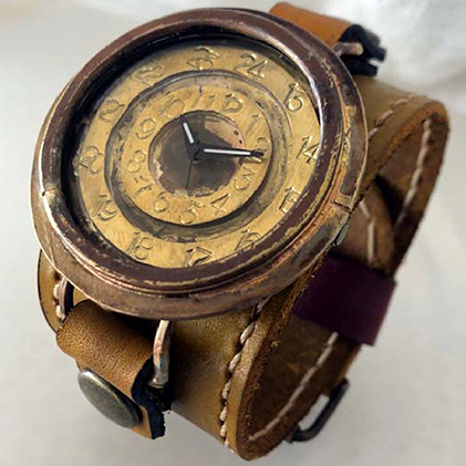 HR24の大型サイズ手作り時計　G（男性用）黄茶 ファッション小物 雑貨 日用品 