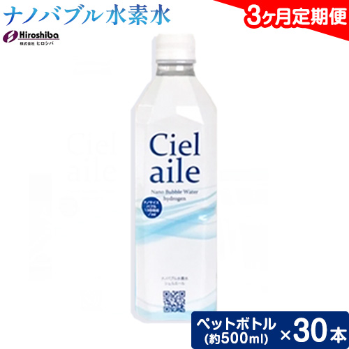 【3ヶ月定期便】ナノバブル水素水 ペットボトル(約500ml)×30本 株式会社ヒロシバ《30日以内に出荷予定(土日祝除く)》大阪府 羽曳野市 送料無料 水素水 肌 美容 健康 水---habikino_hro_5_tei_ko---