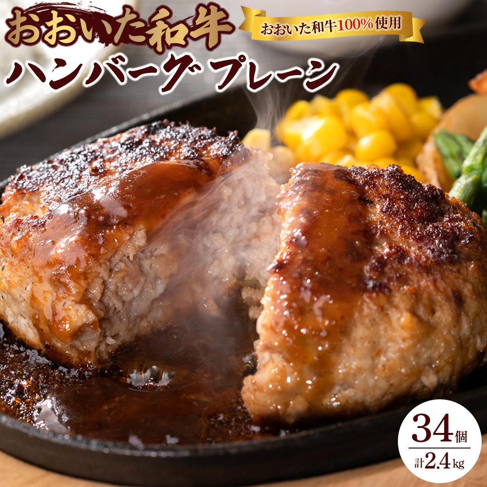 ＜おおいた和牛100％使用＞ハンバーグ プレーン 34個 計約2.4kg