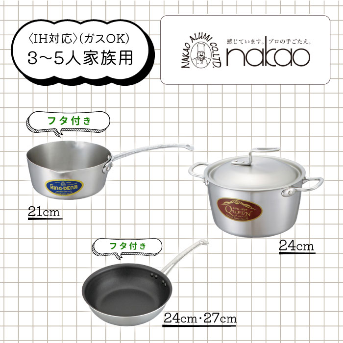 H-38 IH用 鍋・フライパンファミリーセット【2】