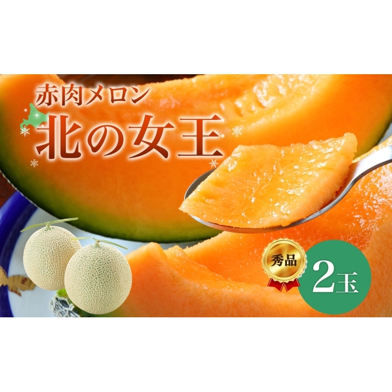 【2025年夏発送】北海道 赤肉メロン 北の女王 秀品 約1.6kg×2玉 計約3.2kg 令和7年 メロン 果物 フルーツ 旬 季節 希少 貴重 甘い 豊潤 国産 デザート ご褒美 産地直送 ギフト お祝い 贈答品 贈り物 常温 お取り寄せ 送料無料 