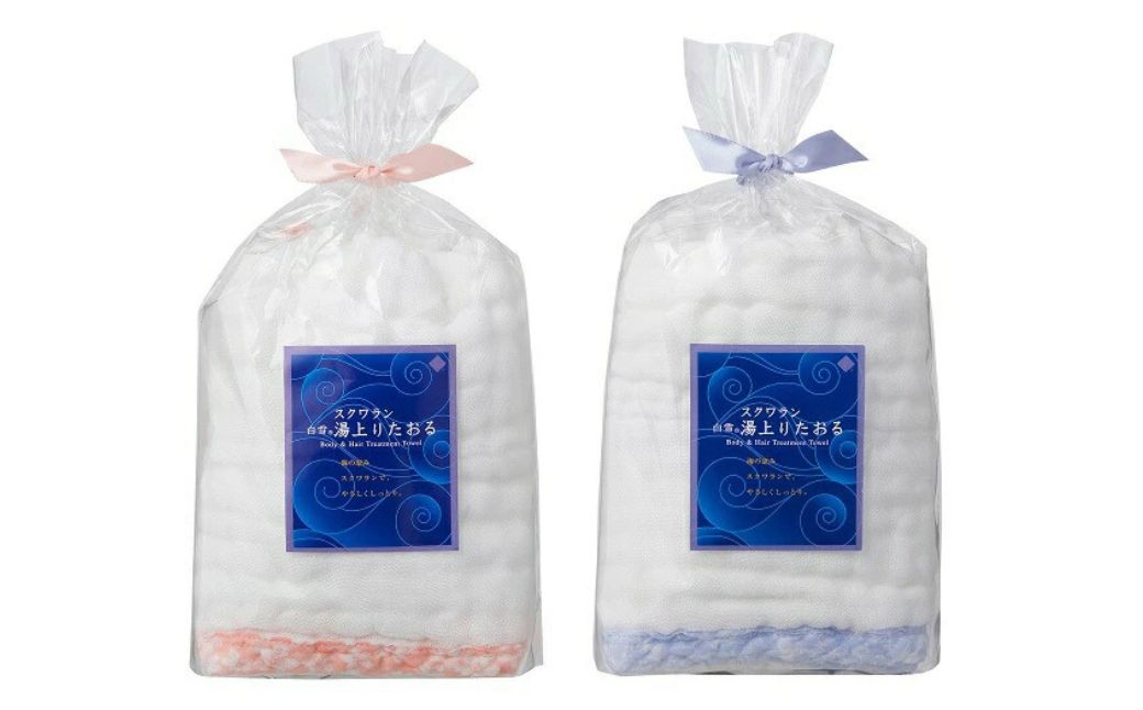 23-004 白雪ふきんスクワラン湯上りたおる(ピンク・ブルーセット)