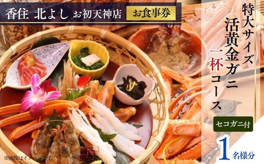 [香住 北よし お初天神店 お食事券 1名様分 活黄金ガニ1杯コース(背子ガニ(香箱ガニ)付き) ]提供期間:2025年9月15日〜2026年5月31日(水曜日、年末年始、お盆除く)紅ズワイガニ 松葉ガニ ズワイガニ 活ガニ カニ かに 蟹 カニの本場 しゃぶ 刺身 焼き 蒸し かにすき 蟹スキ 鍋 お鍋 かにみそ ふるさと納税 大阪 梅田 兵庫県 香美町 香住 食事券 北由商店 44-10
