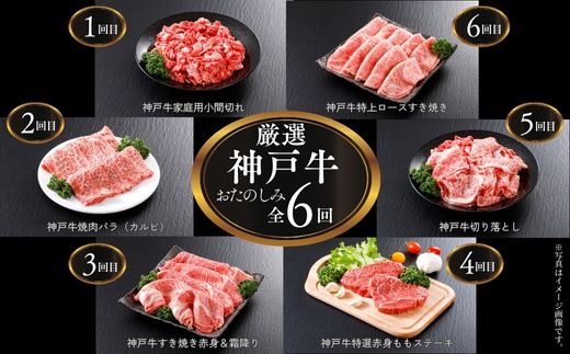 【神戸牛 定期便 平山牛舗の厳選神戸牛 月1回発送 全6回 冷凍 産地直送】①細切れ600g ②焼肉バラ(カルビ)350g ③すき焼き500g ④赤身ステーキ150g×2 ⑤切り落とし1kg ⑥特上ロースすき焼き400g  大人気 ふるさと納税 兵庫県 但馬 神戸 香美町 美方 小代 厳選した神戸牛おたのしみ全6回定期便 神戸牛は松阪牛 近江牛と並ぶ三大銘牛 180000円 61-14