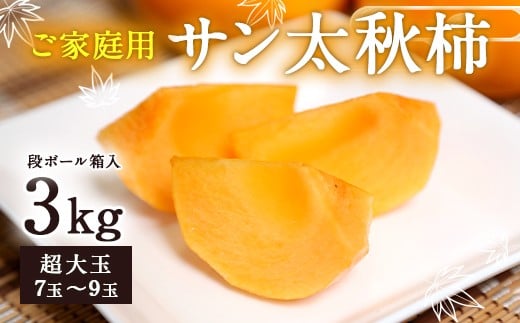 家庭用 サン太秋柿 ダンボール入り 超大玉 7~9玉 約3kg 【2025年10月下旬~12月上旬発送予定】