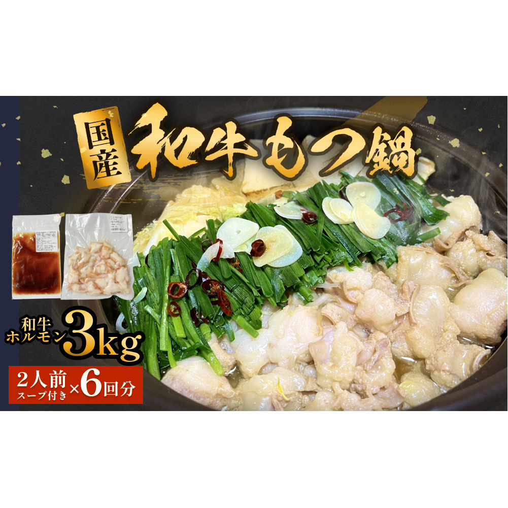 国産和牛もつ鍋２人前 ６回分 冷凍 スープ付 モツ ホルモン モツ鍋 牛モツ 牛 和牛 鍋セット 簡単調理