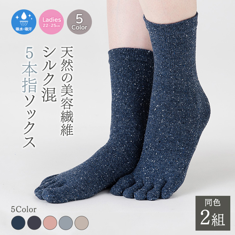 天然の美容繊維 シルク混5本指ソックス 同色2組 フリーサイズ H-SO1200X2
