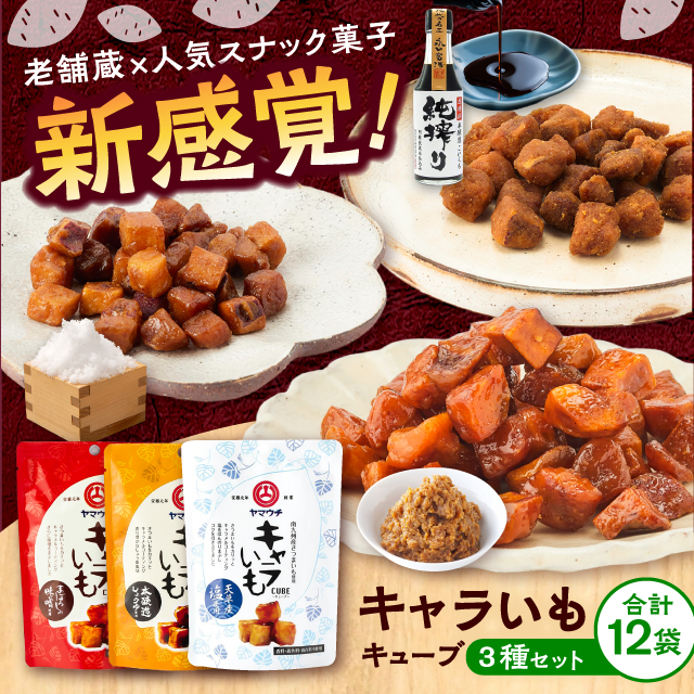 キャラいもキューブ アソート 12袋セット 計480g(味噌・しょうゆ・塩 各4袋)【株式会社山内本店】 [BHAE039]