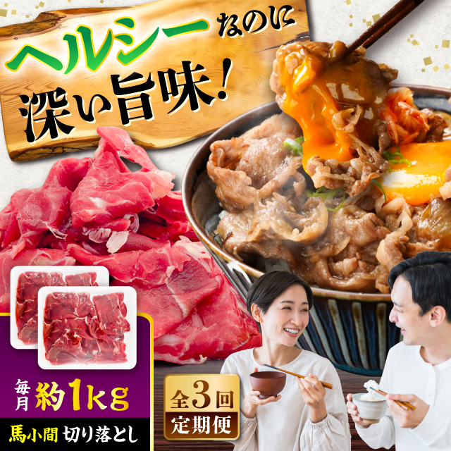 【全3回定期便】馬小間切り落とし 約1kg (約500g × 2パック) / 馬肉 こま切れ きりおとし 切落とし 馬小間 熊本 馬肉 切り落とし ヘルシー【五右衛門フーズ】 [BHCY038]