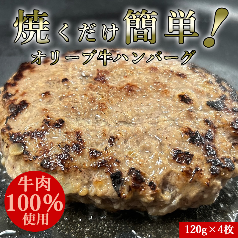 オリーブ牛100% ハンバーグ120g×4 食べ応え十分!解凍して焼くだけ!