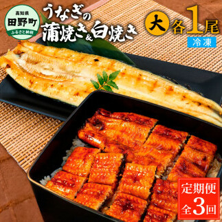 田野町産うなぎの蒲焼き(大)+うなぎの白焼き(大) 各1尾×3回 定期便 3ヶ月 定期コース 1尾あたり120~150g タレ付き 山椒付き うなぎ 鰻 ウナギ 蒲焼き かば焼き 白焼 国産 冷凍 配送