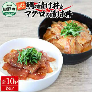 ~四国一小さなまち~ 訳あり 鯛の漬け丼&マグロの漬け丼 各5P 計10P タイ たい まぐろ 鮪 海鮮丼 漬け丼 魚 魚介 海鮮丼 海鮮 惣菜 おかず 真空パック 個包装 小分け 訳アリ