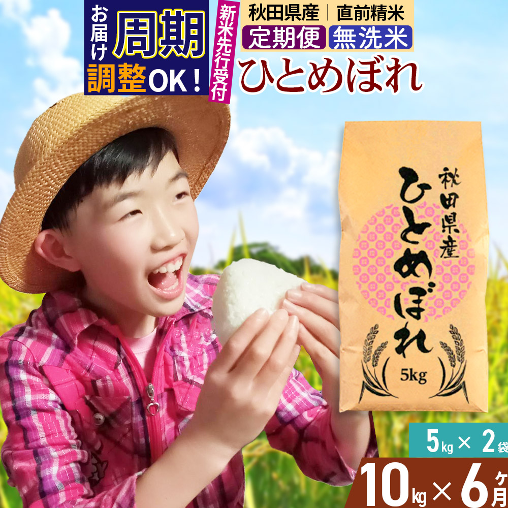 《予約受付》《定期便6ヶ月》令和7年産 【無洗米】通算5回特A 秋田県産ひとめぼれ 計10kg (5kg×2袋) お届け周期調整 隔月もOK【2025年11月中出荷予定】