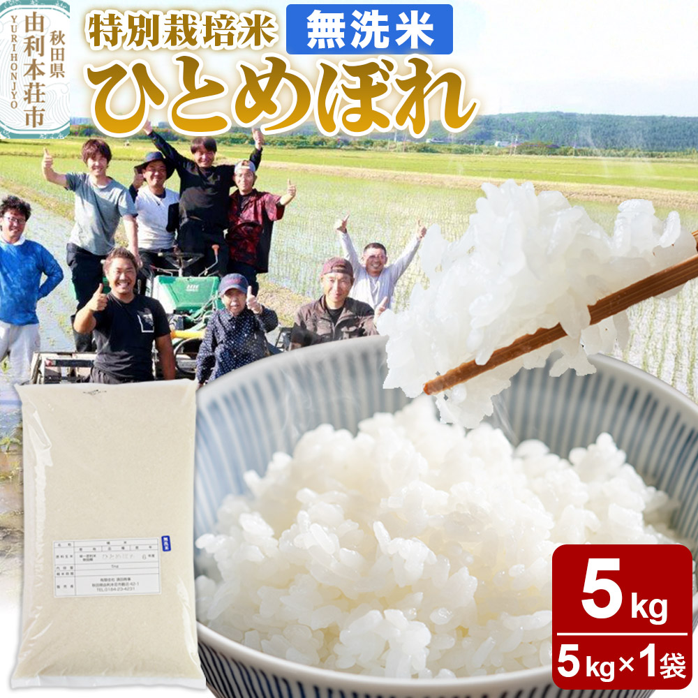 【無洗米】秋田県由利本荘市産 特別栽培米 ひとめぼれ 5kg（5kg×1袋）令和6年産