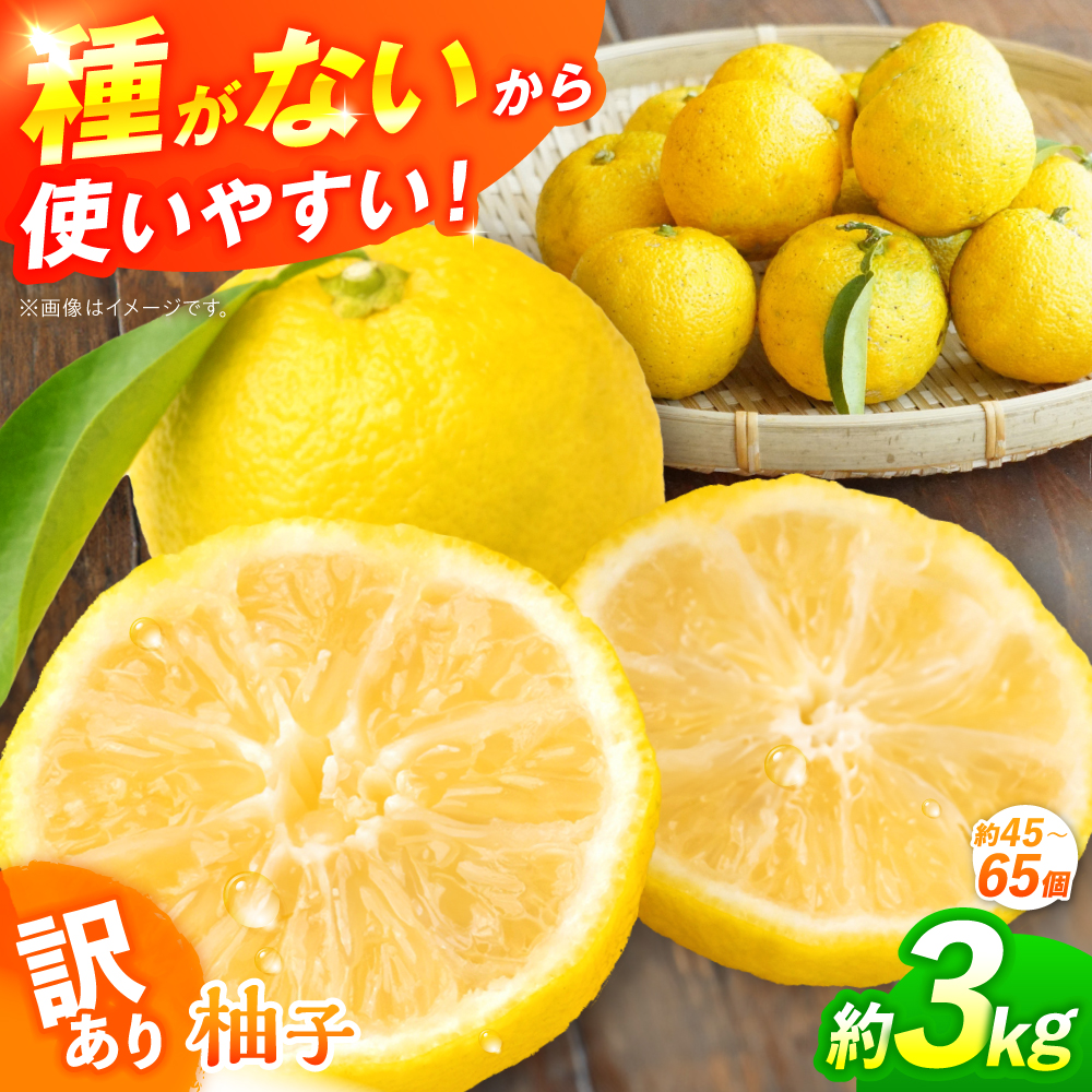 【訳あり】【先行予約】【11月中旬から12月中旬に順次発送】 種なし柚子 約3kg（約45個から65個）ゆず 種無し ユズ 訳あり 家庭用 柚子 種なし 三次市/小さなくだもの畑 [APAQ004]