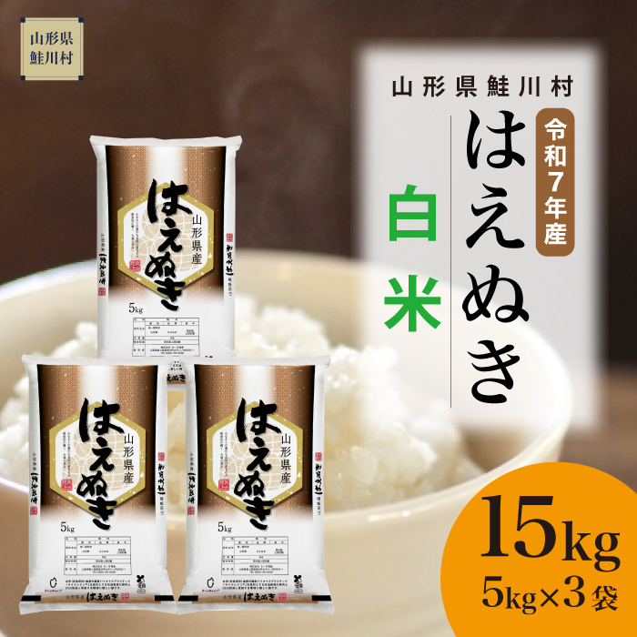 ＜令和7年産米＞ はえぬき 【白米】 15kg （5kg×3袋） 《配送時期指定可》