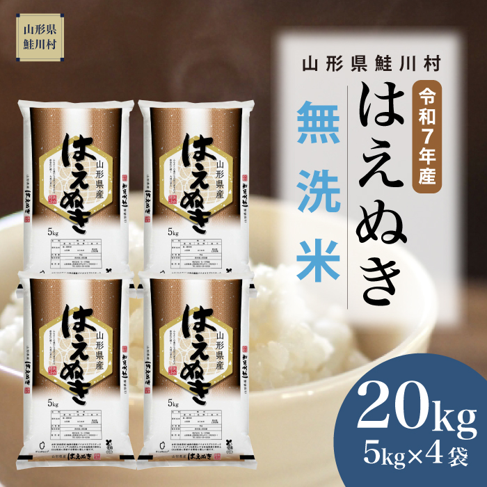 ＜令和7年産米＞ はえぬき 【無洗米】 20kg （5kg×4袋） 《配送時期指定可》