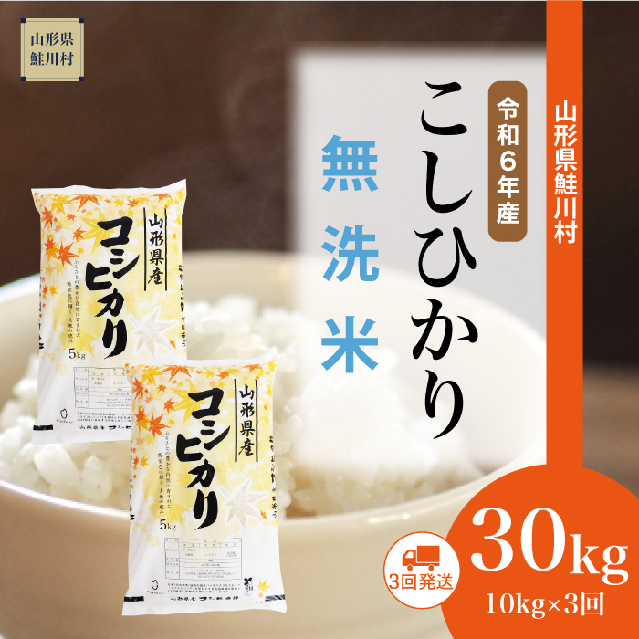 [令和6年産米 配送時期指定できます!] コシヒカリ[無洗米]30kg定期便 (10kg×3回) 鮭川村