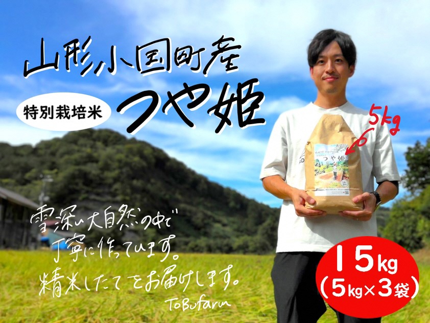 山形県小国町産 特別栽培米 つや姫・15kg(5kg×3袋)