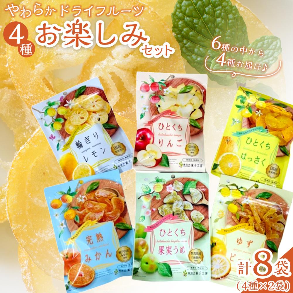 やわらかドライフルーツ(国産原料)中袋  4種×2袋お楽しみセット | フルーツ お菓子 おつまみ 果物 レモン リンゴ はっさく みかん ゆず うめ 国産 長野 信州