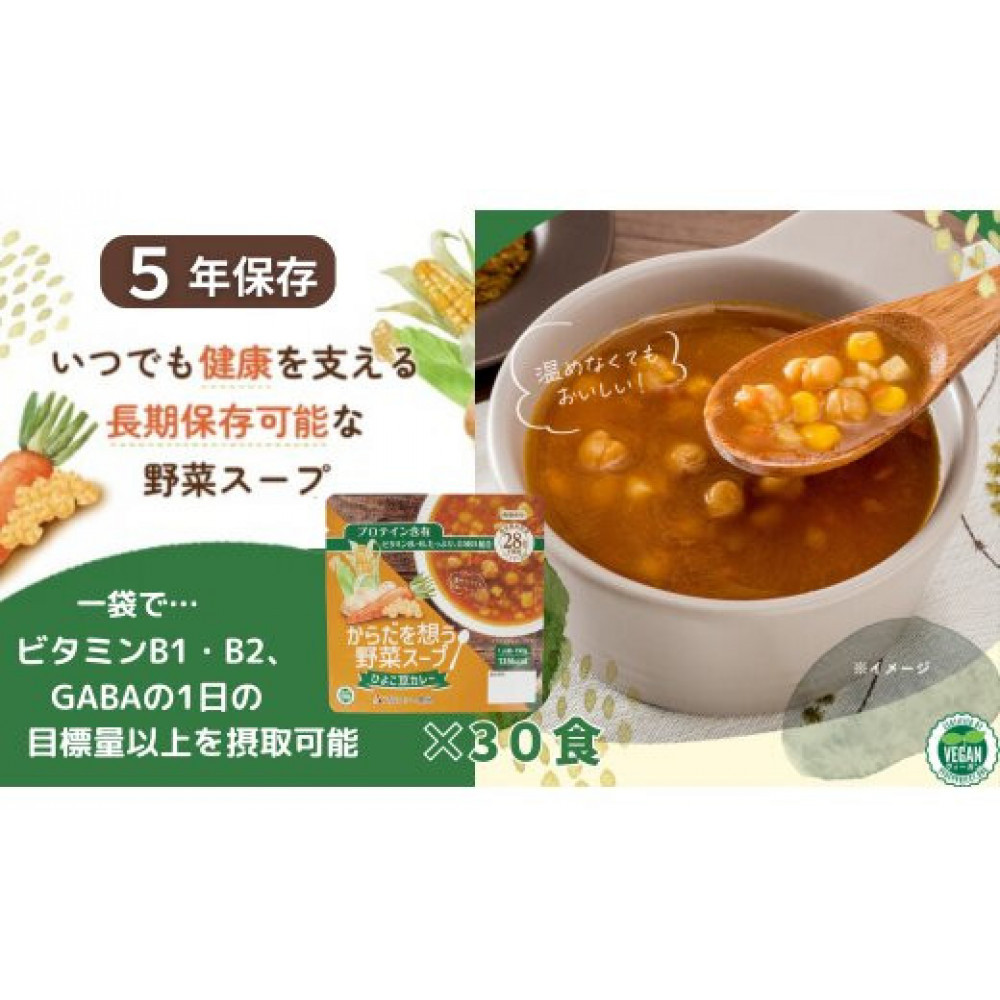 【からだを想う野菜スープ】ひよこ豆カレー30食セット/レトルト/食物アレルギー対応/長期保存/防災食