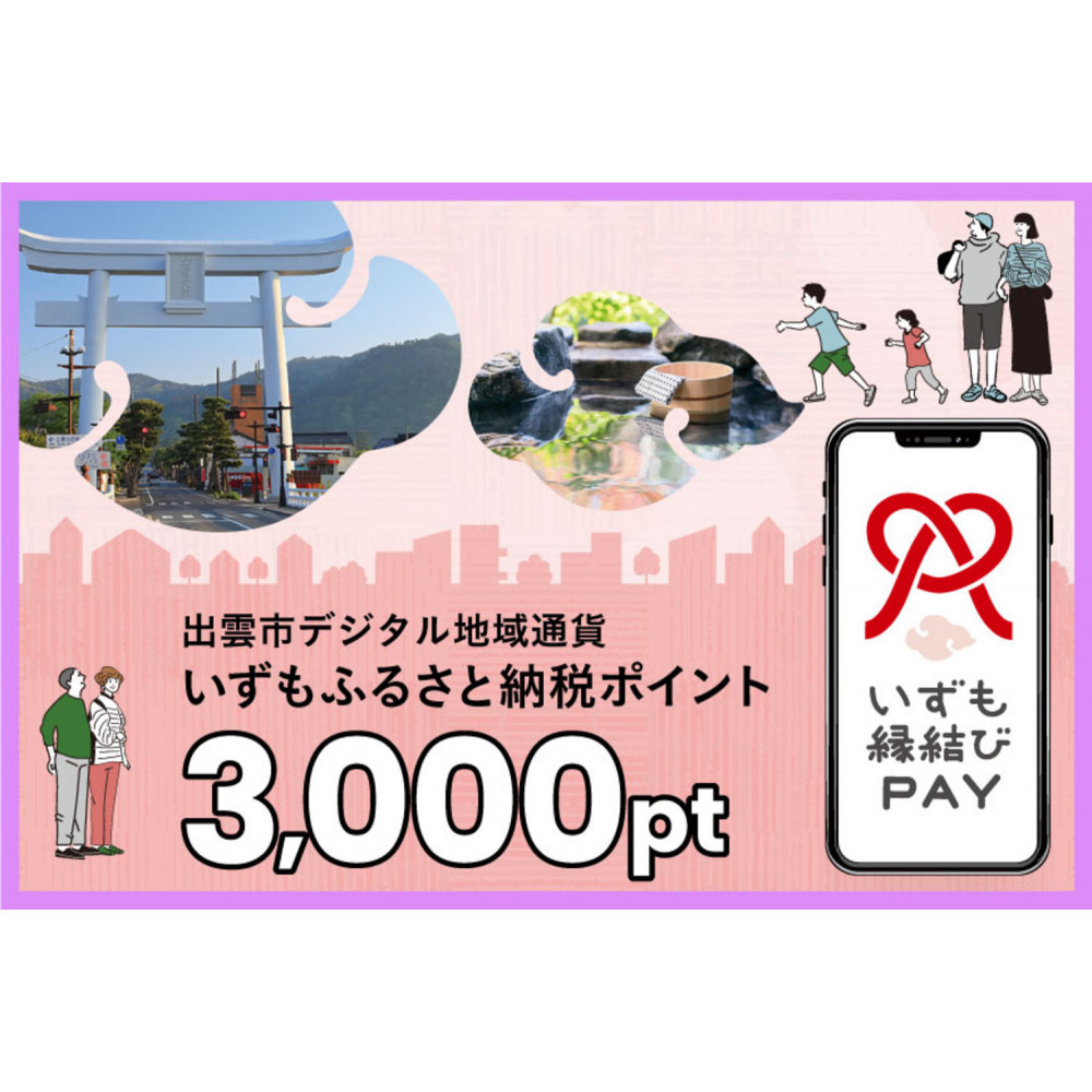 出雲市 デジタル地域通貨「いずも縁結びPAY」 いずもふるさと納税ポイント3,000pt(1pt=1円)【3,000円分 電子決済 キャッシュレス 飲食 宿泊 体験 電子マネー 島根県 出雲市】